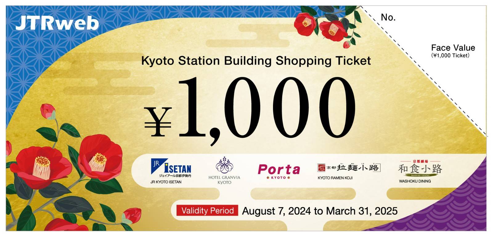 HARUKA TICKET 關西機場→京都(特別版單程票)&京都車站大樓共通商品券 1000日元券 成人套票